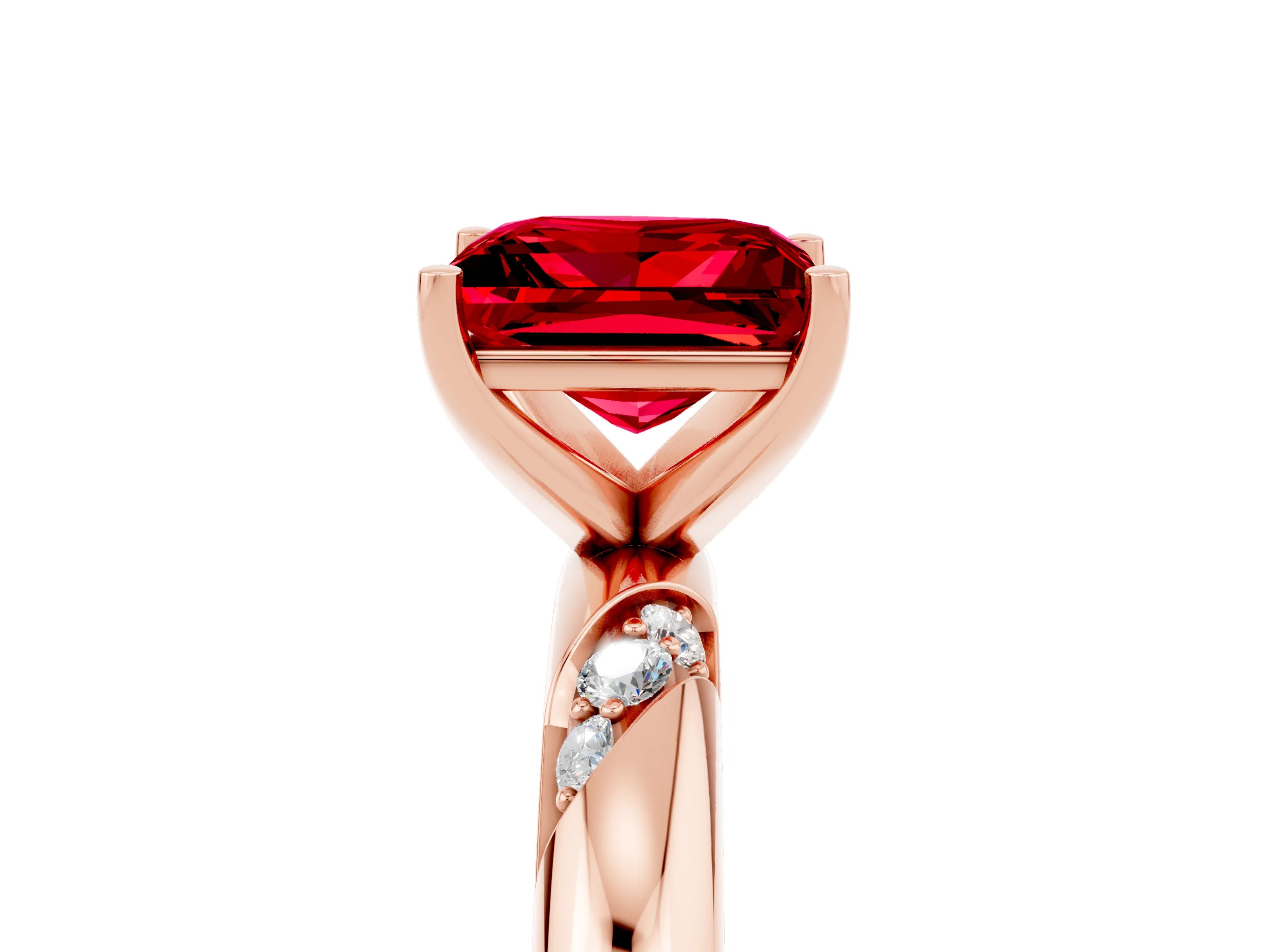 Rose gold Princess Cut Solitaire Diamond Engagement Ring with Twisted Pave Band and Four-Prong Setting_5