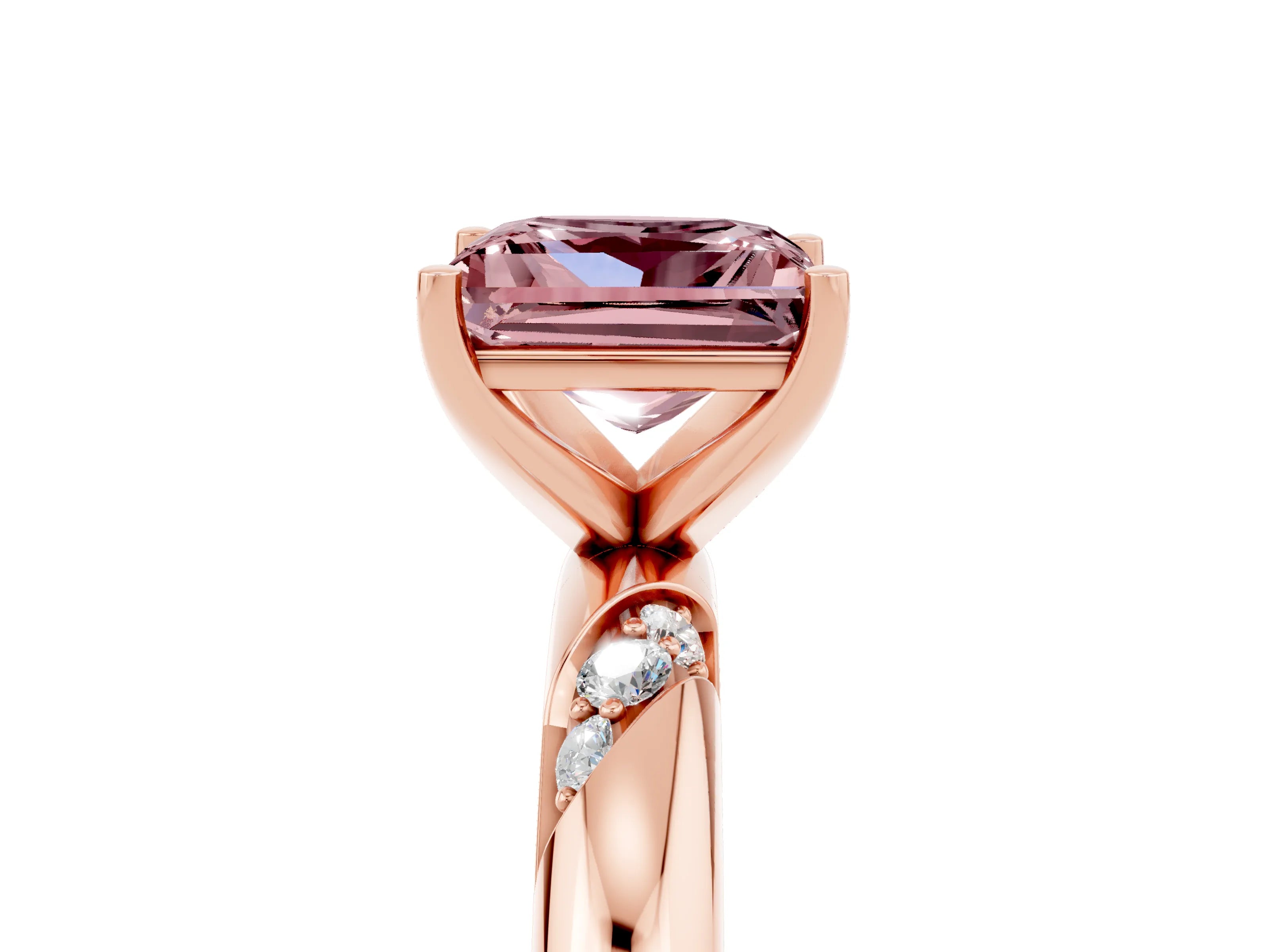 Rose gold Princess Cut Solitaire Diamond Engagement Ring with Twisted Pave Band and Four-Prong Setting_5
