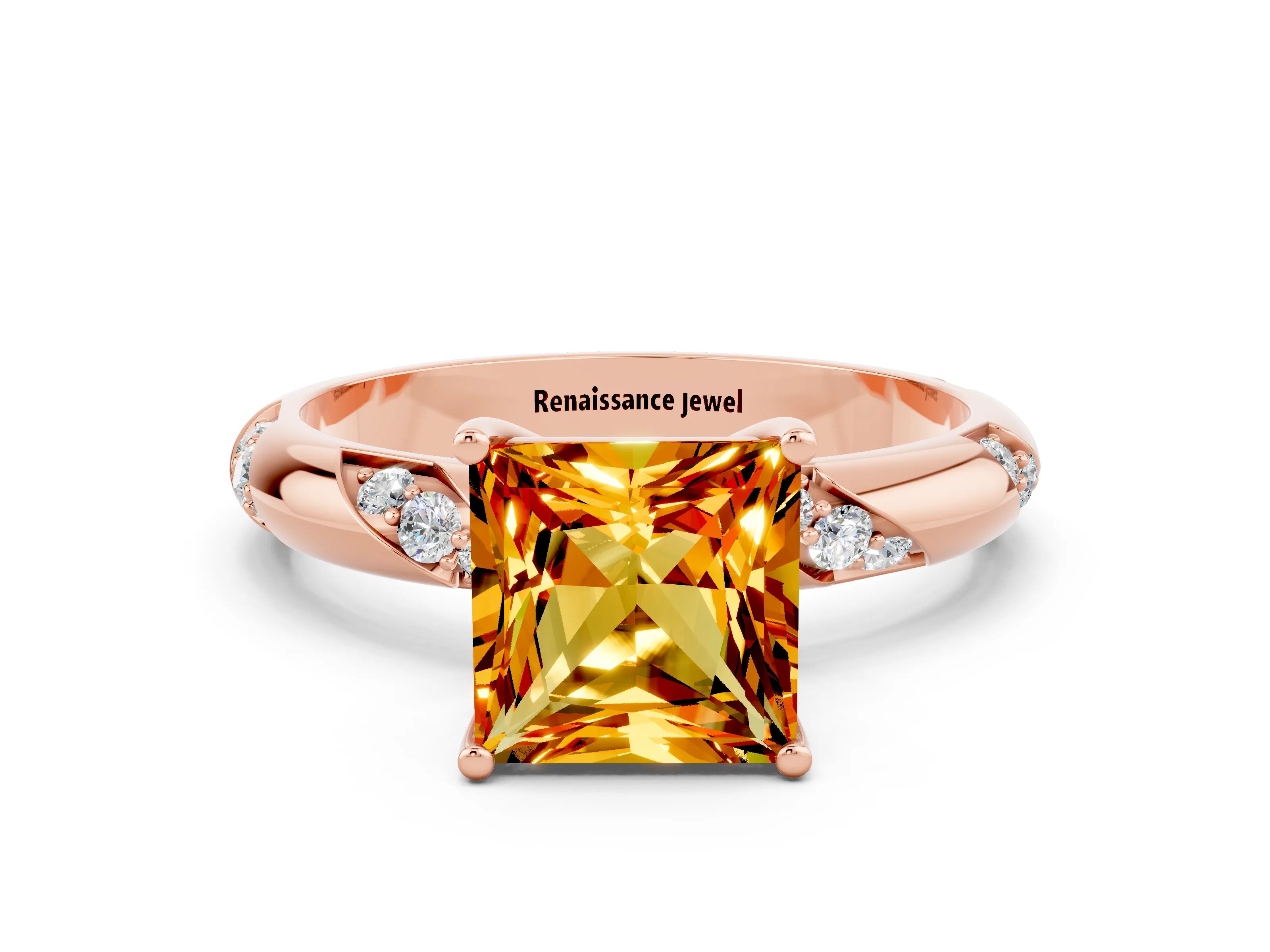 Rose gold Princess Cut Solitaire Diamond Engagement Ring with Twisted Pave Band and Four-Prong Setting