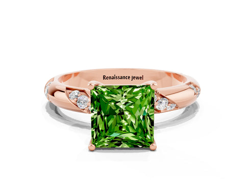 Rose gold Princess Cut Solitaire Diamond Engagement Ring with Twisted Pave Band and Four-Prong Setting