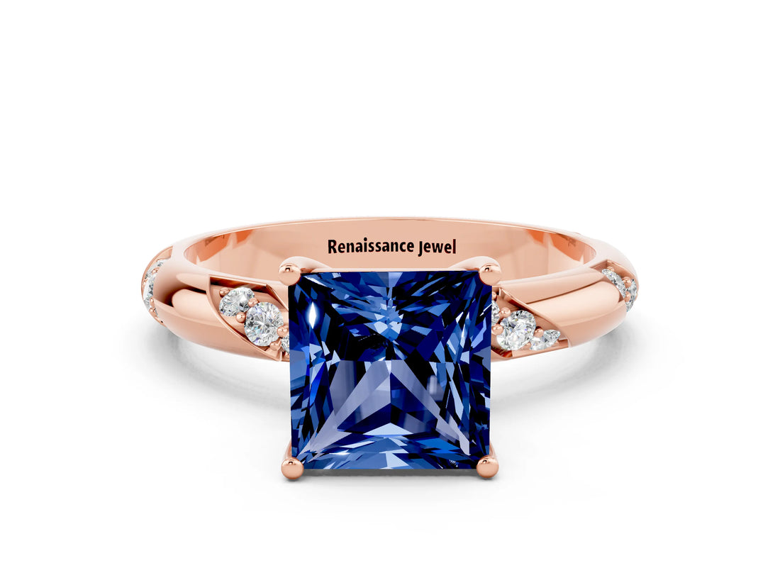 Rose gold Princess Cut Solitaire Diamond Engagement Ring with Twisted Pave Band and Four-Prong Setting