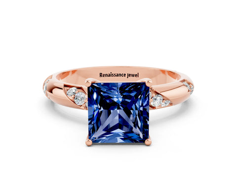 Rose gold Princess Cut Solitaire Diamond Engagement Ring with Twisted Pave Band and Four-Prong Setting