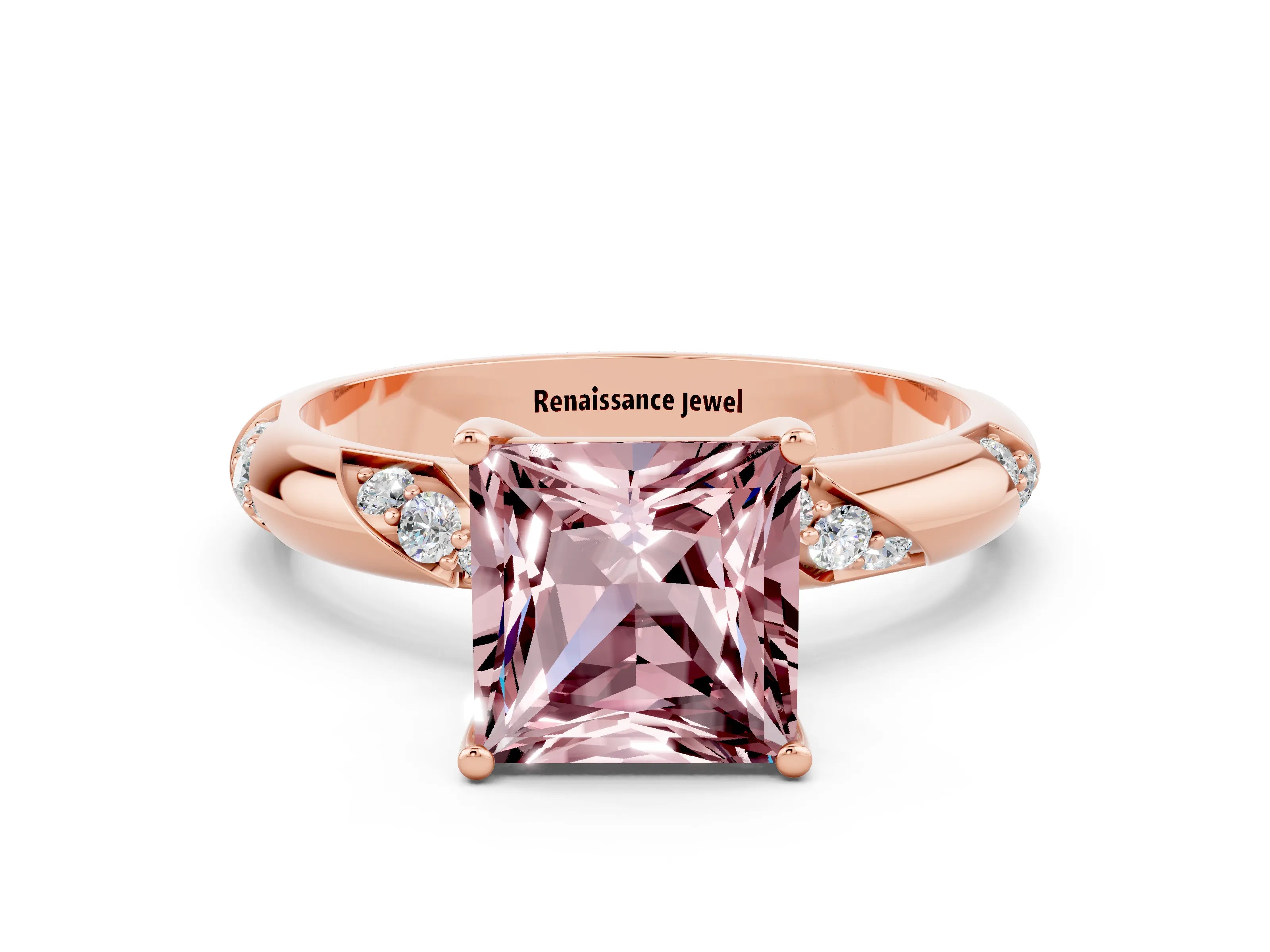 Rose gold Princess Cut Solitaire Diamond Engagement Ring with Twisted Pave Band and Four-Prong Setting