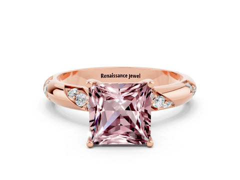 Rose gold Princess Cut Solitaire Diamond Engagement Ring with Twisted Pave Band and Four-Prong Setting