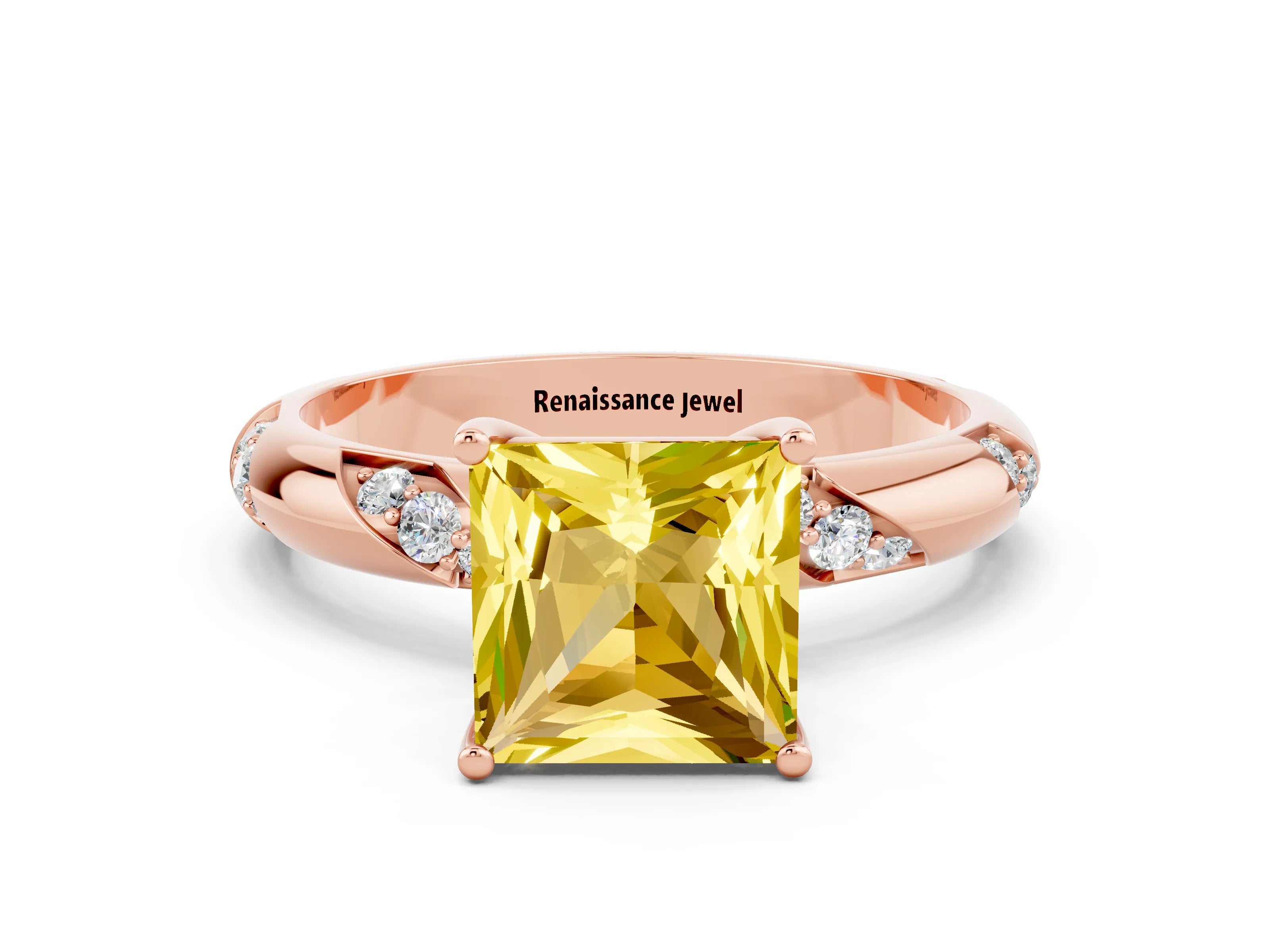 Rose gold Princess Cut Solitaire Diamond Engagement Ring with Twisted Pave Band and Four-Prong Setting