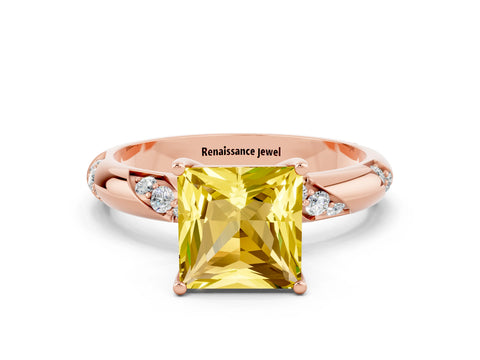 Rose gold Princess Cut Solitaire Diamond Engagement Ring with Twisted Pave Band and Four-Prong Setting