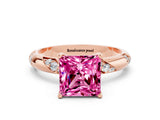 Rose gold Princess Cut Solitaire Diamond Engagement Ring with Twisted Pave Band and Four-Prong Setting