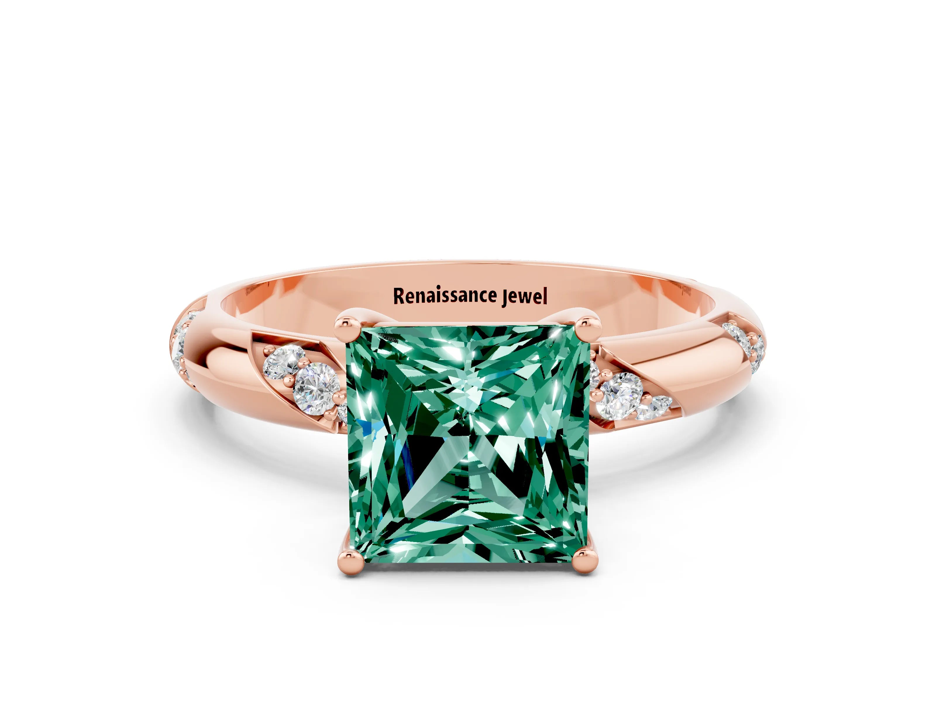 Rose gold Princess Cut Solitaire Diamond Engagement Ring with Twisted Pave Band and Four-Prong Setting