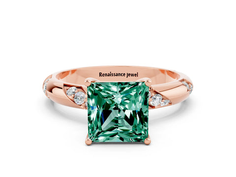 Rose gold Princess Cut Solitaire Diamond Engagement Ring with Twisted Pave Band and Four-Prong Setting