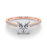 Rose gold Princess Cut Solitaire Diamond Ring with Pave Band and Four-Prong Setting 1