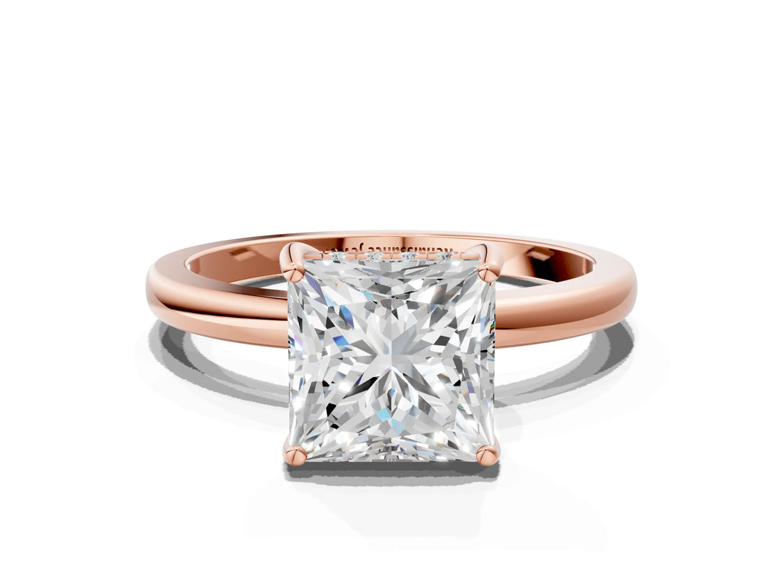 Rose gold Princess Cut Solitaire Diamond Ring with Prong Setting and Plain Band_3