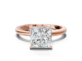 Rose gold Princess Cut Solitaire Diamond Ring with Prong Setting and Plain Band_3