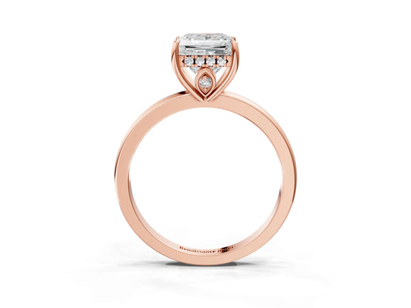 Rose gold Princess Cut Solitaire Diamond Ring with Prong Setting and Plain Band