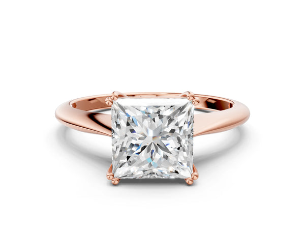 Rose gold Princess Cut Solitaire Diamond Ring with Six-Prong Setting and Classic Band