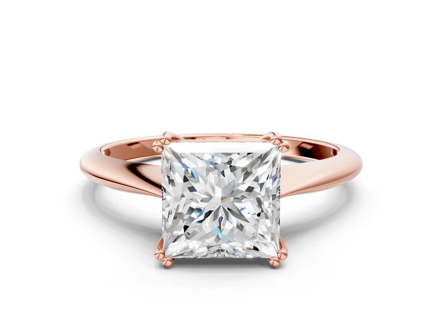 Rose gold Princess Cut Solitaire Diamond Ring with Six-Prong Setting and Classic Band