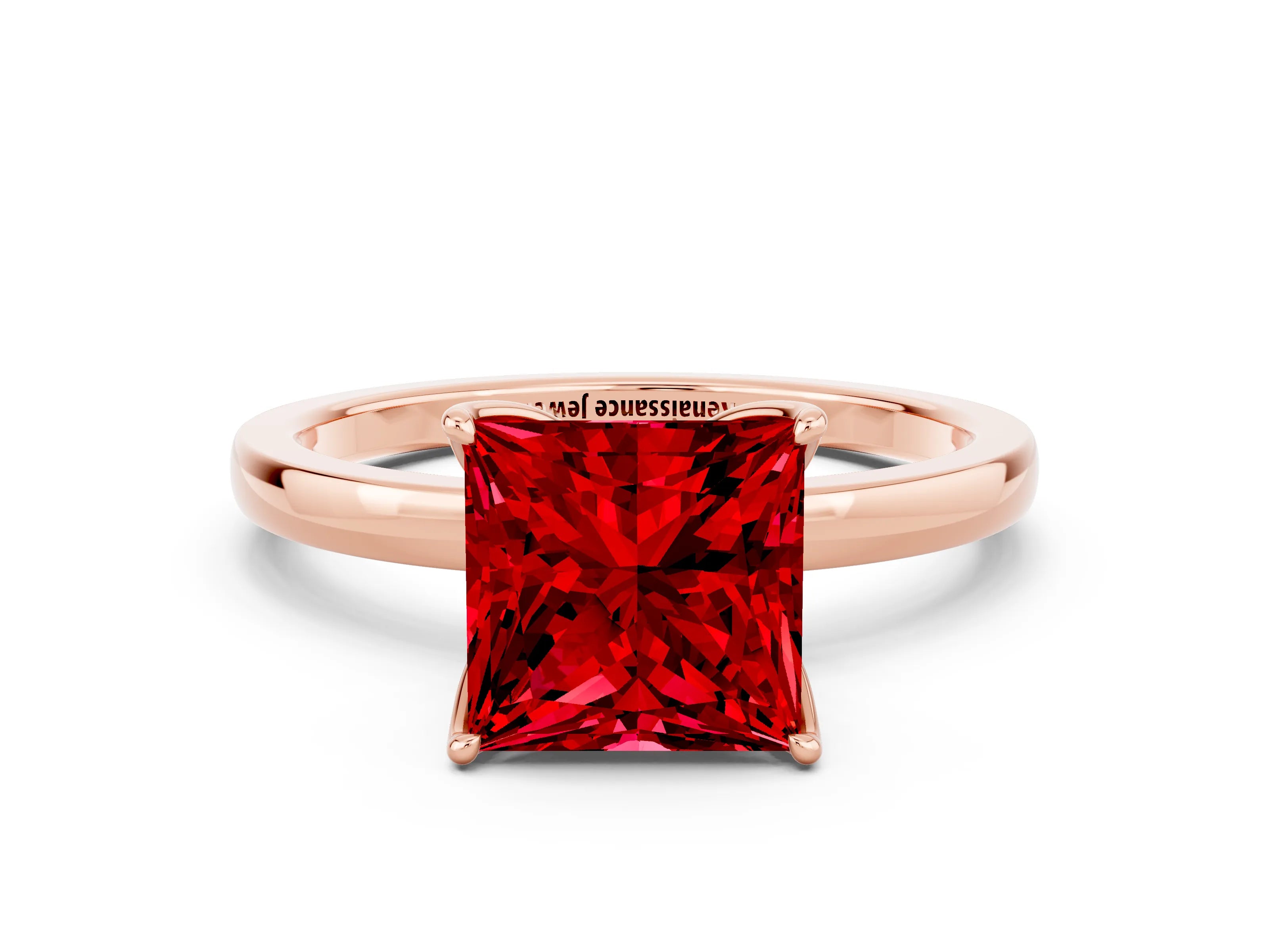 Rose gold Princess Cut Solitaire Diamond Ring with Thin Band and Four-Prong Setting