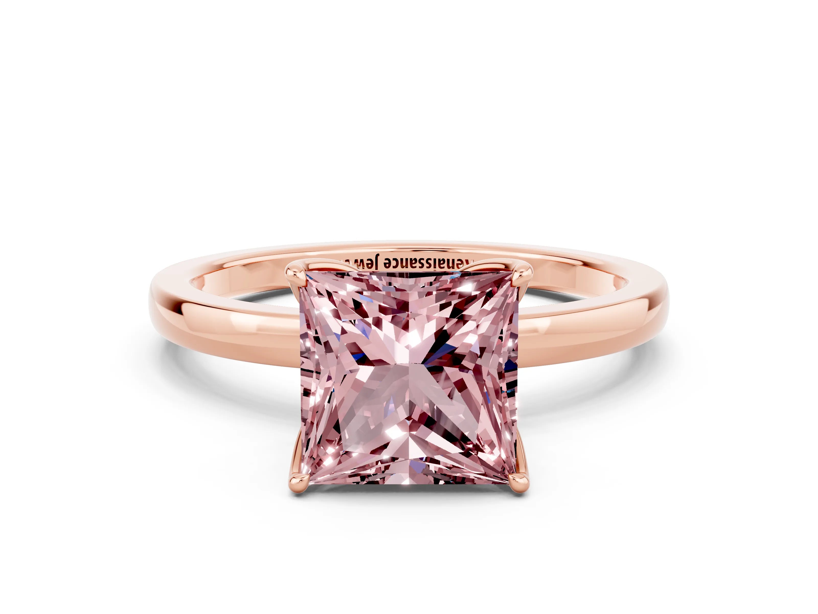 Rose gold Princess Cut Solitaire Diamond Ring with Thin Band and Four-Prong Setting