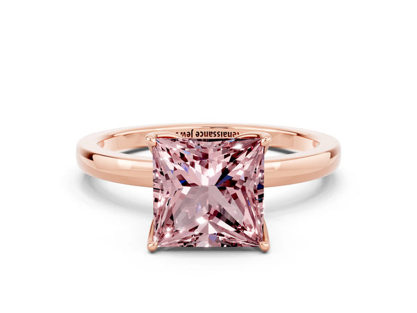 Rose gold Princess Cut Solitaire Diamond Ring with Thin Band and Four-Prong Setting