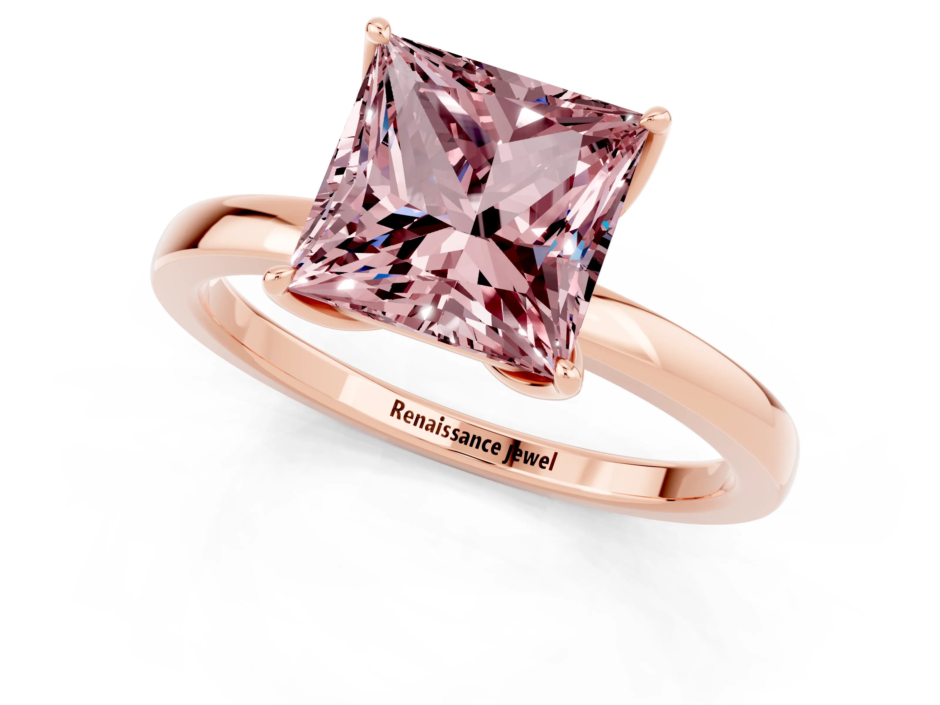 Rose gold Princess Cut Solitaire Diamond Ring with Thin Band and Four-Prong Setting_1