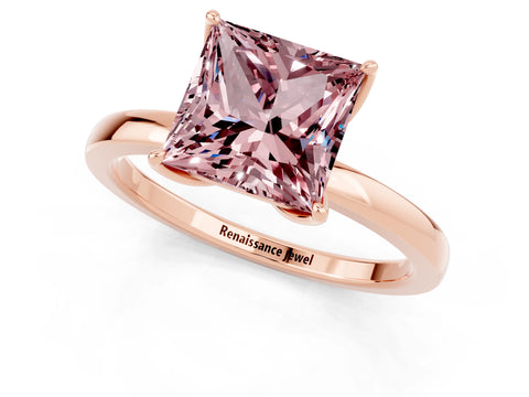 Rose gold Princess Cut Solitaire Diamond Ring with Thin Band and Four-Prong Setting_1