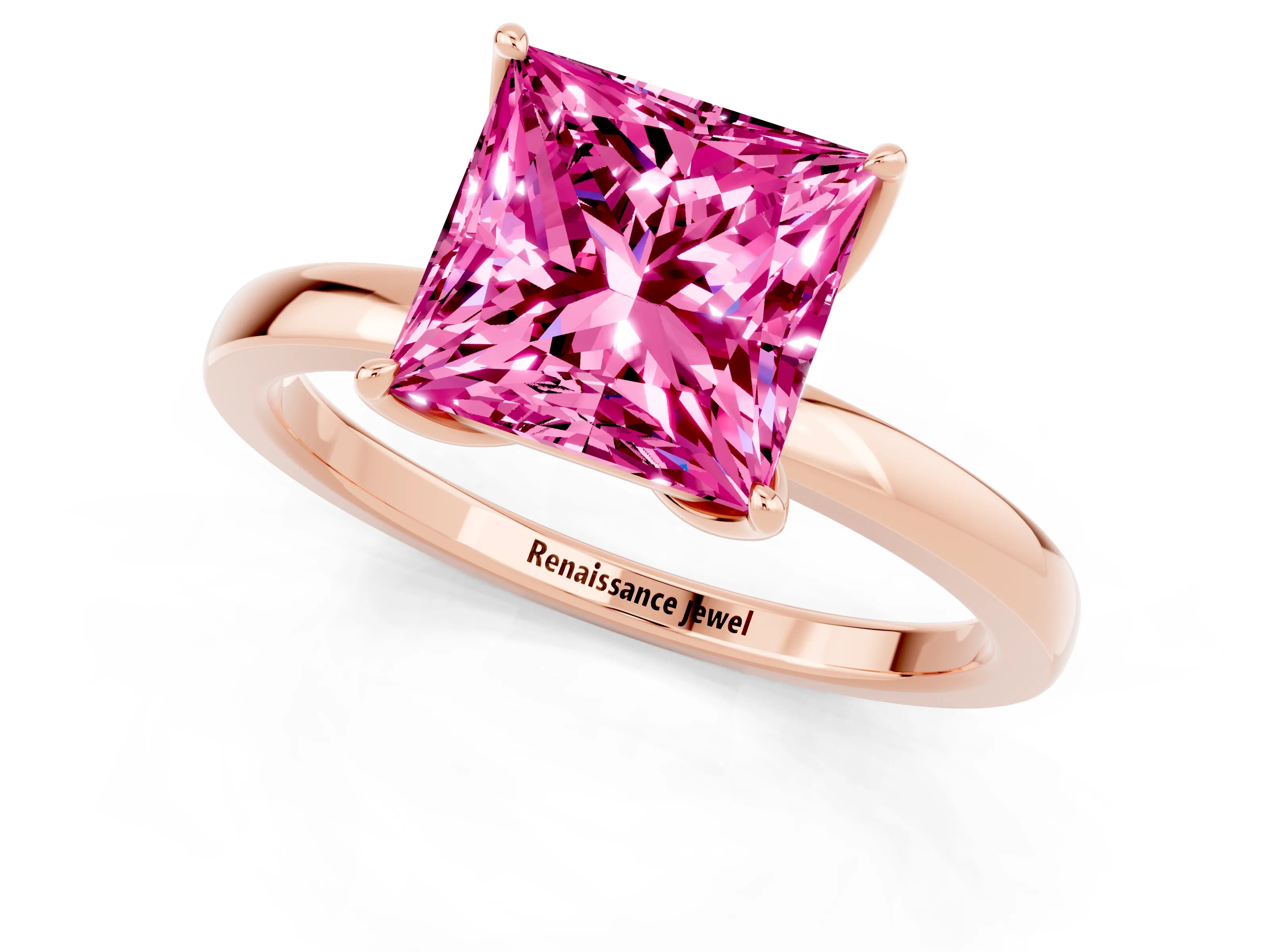Rose gold Princess Cut Solitaire Diamond Ring with Thin Band and Four-Prong Setting_1