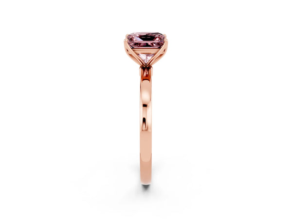 Rose gold Princess Cut Solitaire Diamond Ring with Thin Band and Four-Prong Setting