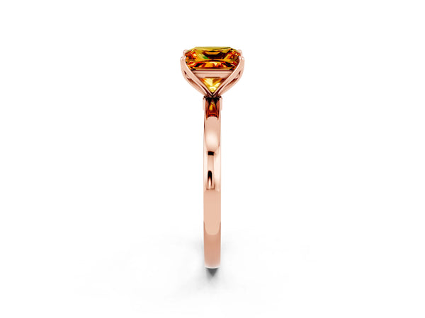 Rose gold Princess Cut Citrine Solitaire Ring with Thin Band and Prong Setting