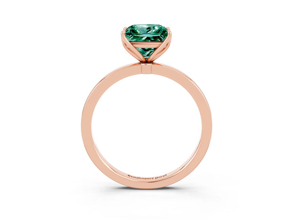 Rose gold Princess Cut Solitaire Diamond Ring with Thin Band and Four-Prong Setting