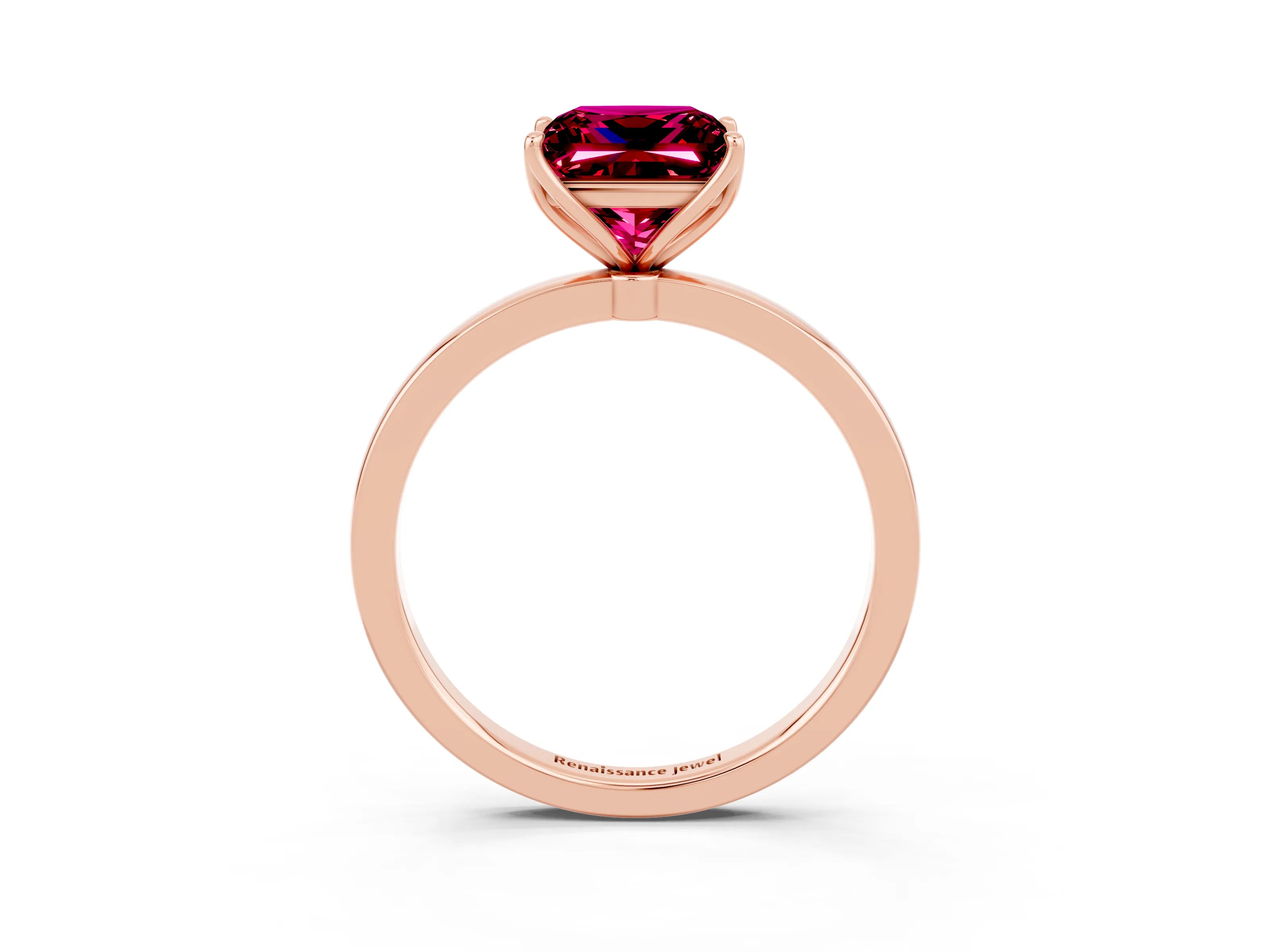 Rose gold Princess Cut Solitaire Diamond Ring with Thin Band and Four-Prong Setting_3