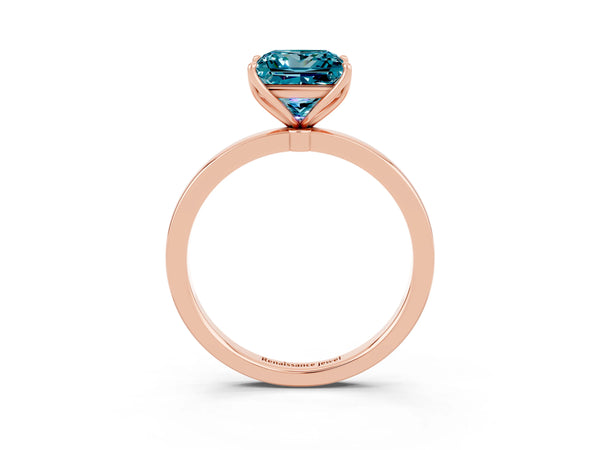 Rose gold Princess Cut Solitaire Diamond Ring with Thin Band and Four-Prong Setting