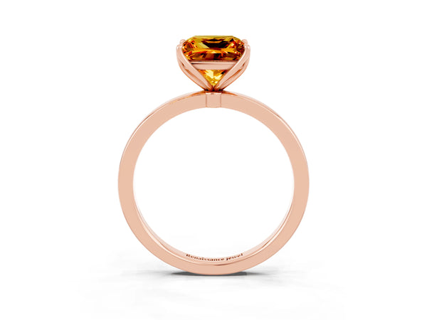 Rose gold Princess Cut Citrine Solitaire Ring with Thin Band and Prong Setting