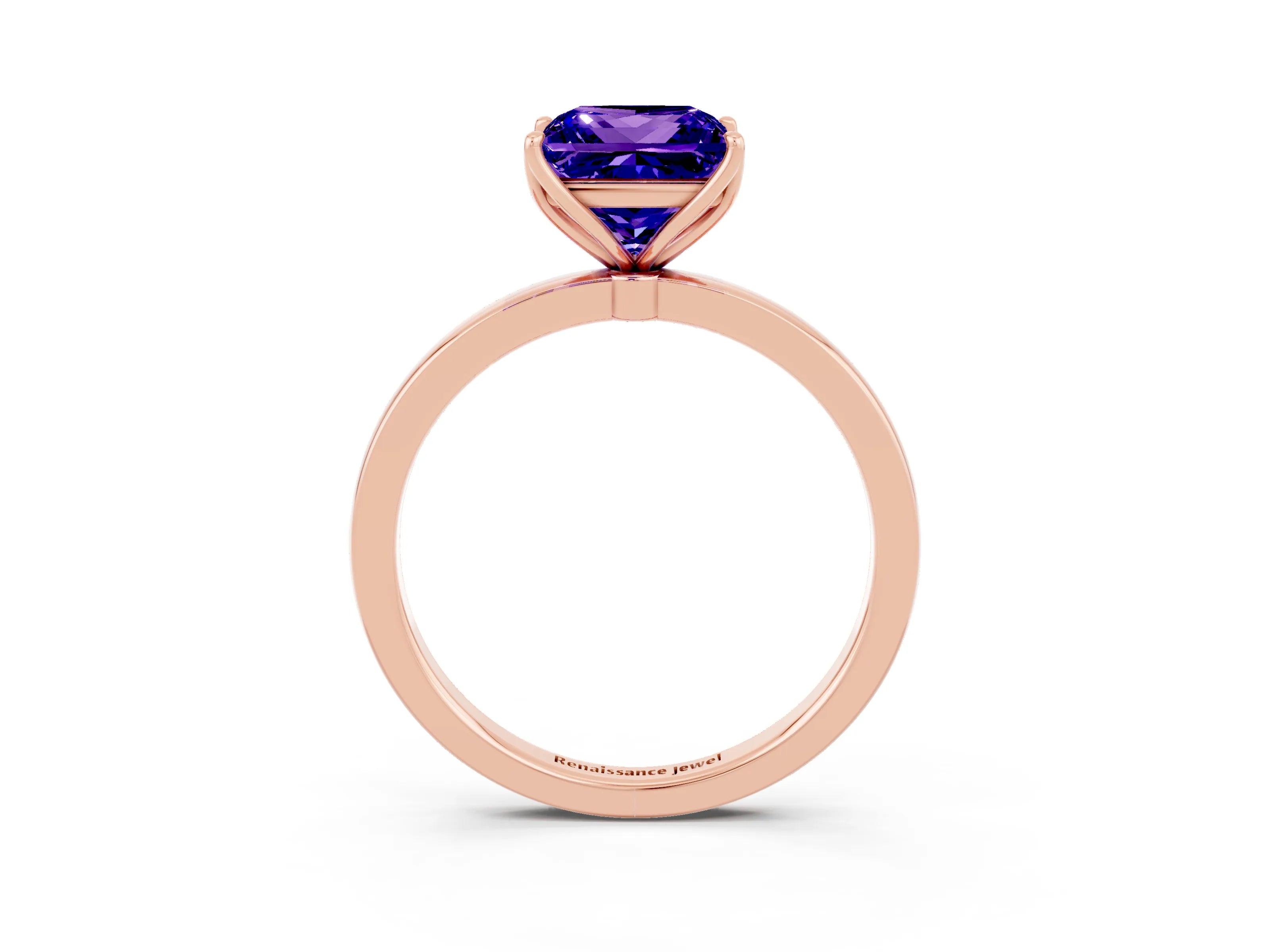 Rose gold Princess Cut Solitaire Diamond Ring with Thin Band and Four-Prong Setting_3