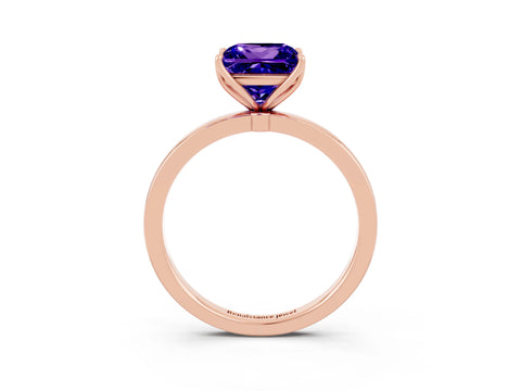 Rose gold Princess Cut Solitaire Diamond Ring with Thin Band and Four-Prong Setting_3