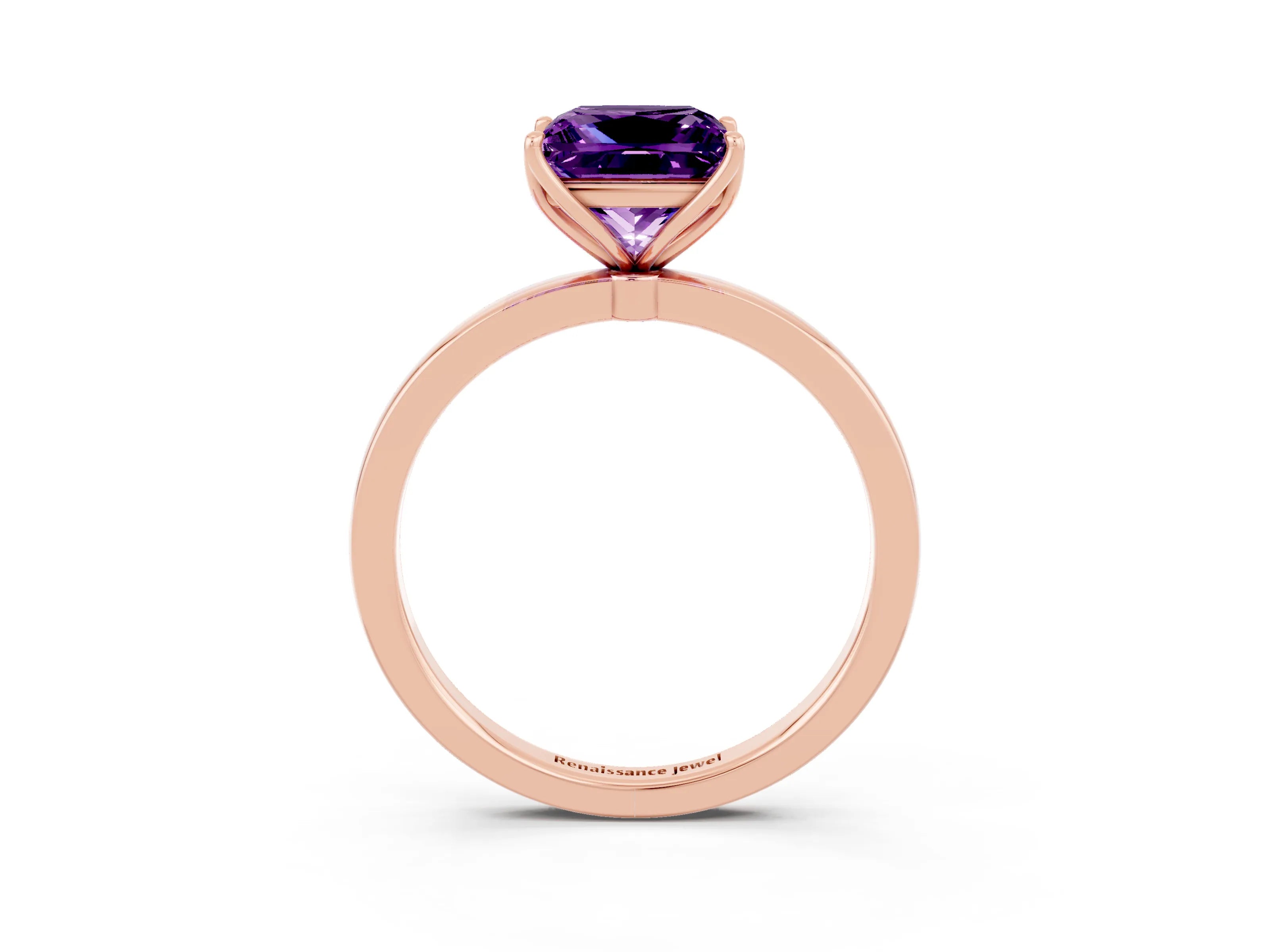 Rose gold Princess Cut Solitaire Diamond Ring with Thin Band and Four-Prong Setting_3