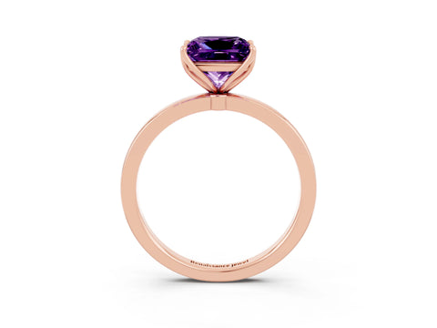 Rose gold Princess Cut Solitaire Diamond Ring with Thin Band and Four-Prong Setting_3