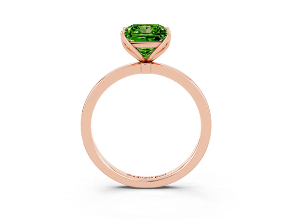 Rose gold Princess Cut Solitaire Diamond Ring with Thin Band and Four-Prong Setting