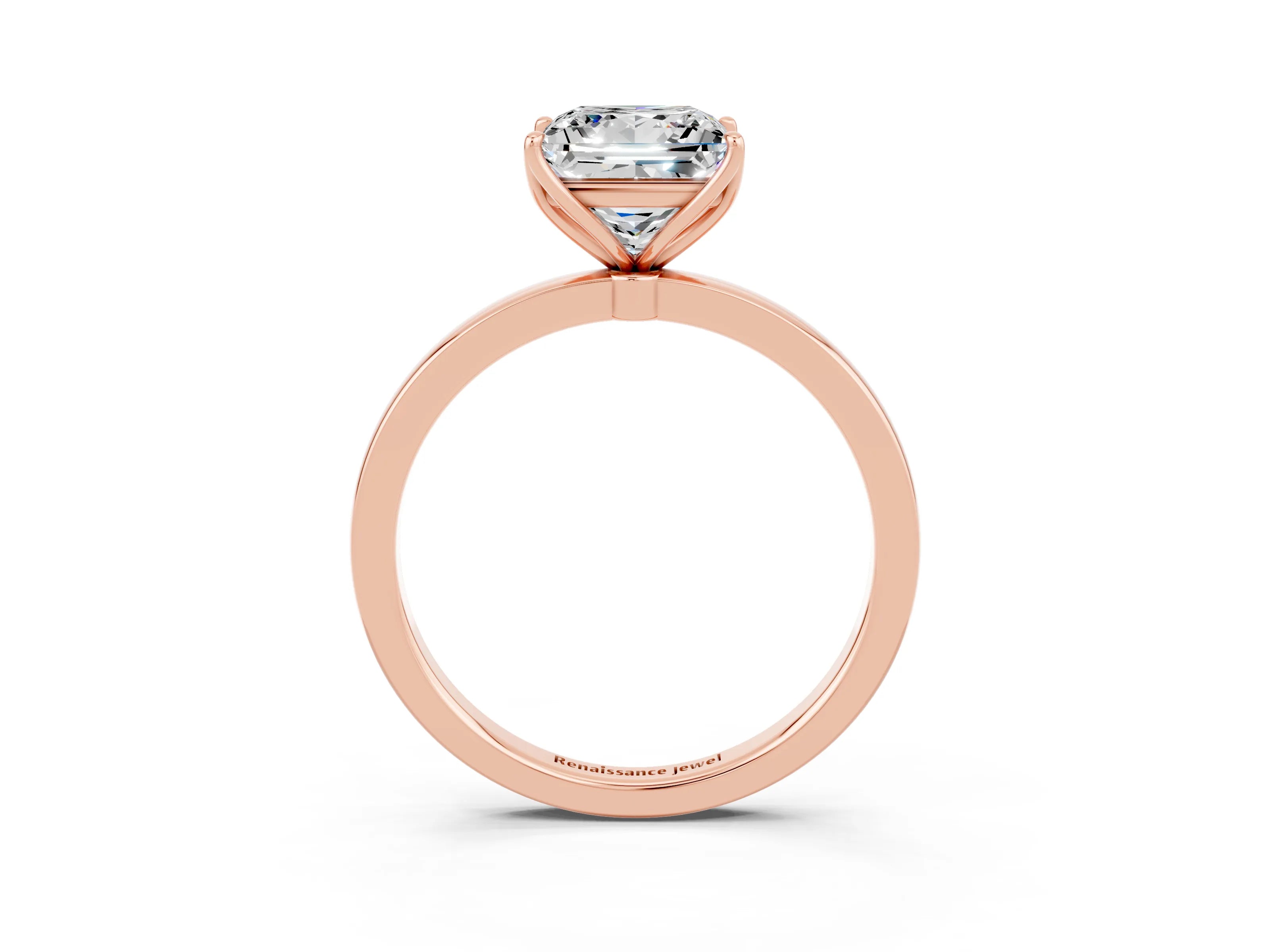 Rose gold Princess Cut Solitaire Diamond Ring with Thin Band and Four-Prong Setting_3