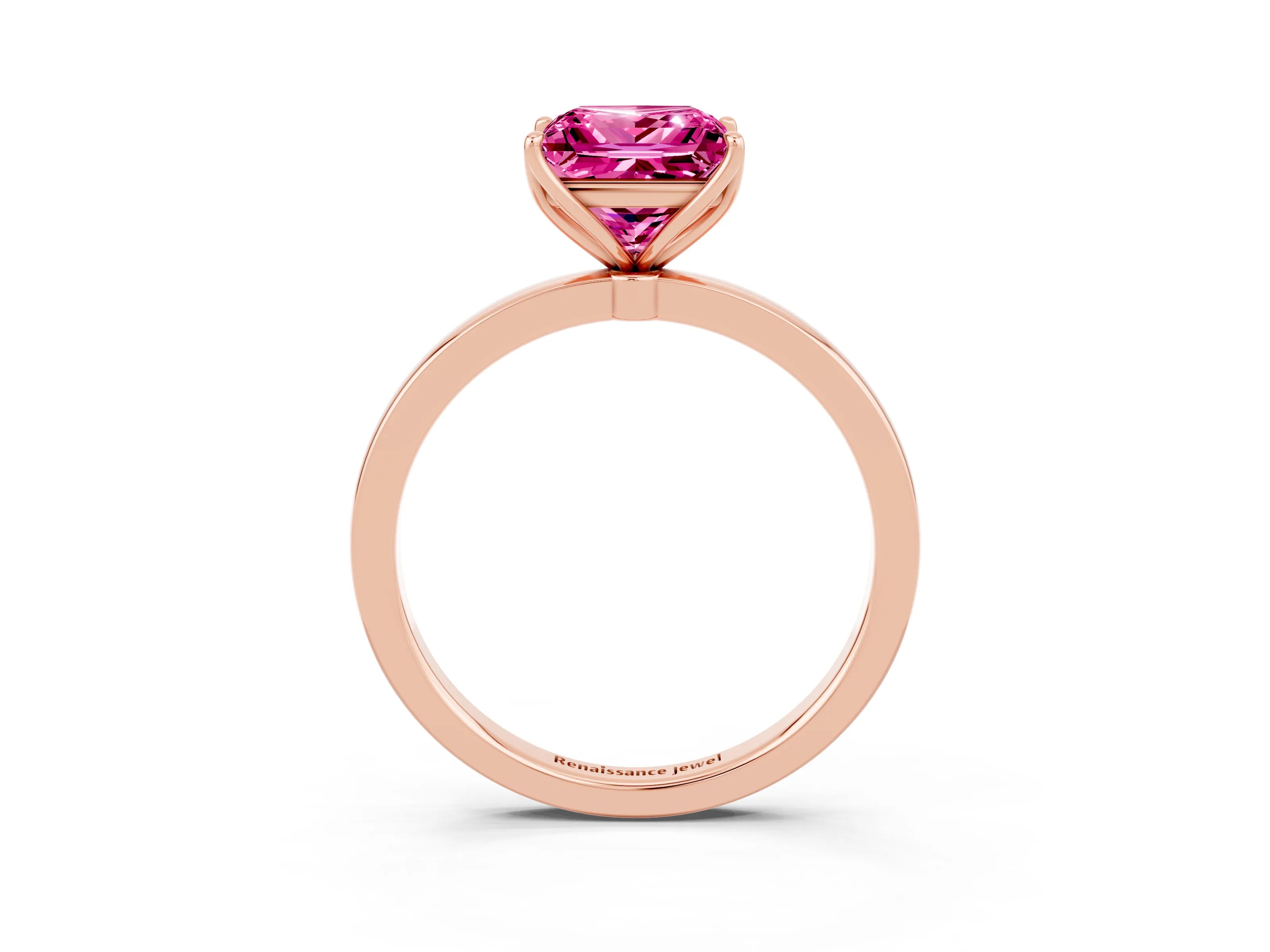 Rose gold Princess Cut Solitaire Diamond Ring with Thin Band and Four-Prong Setting_3