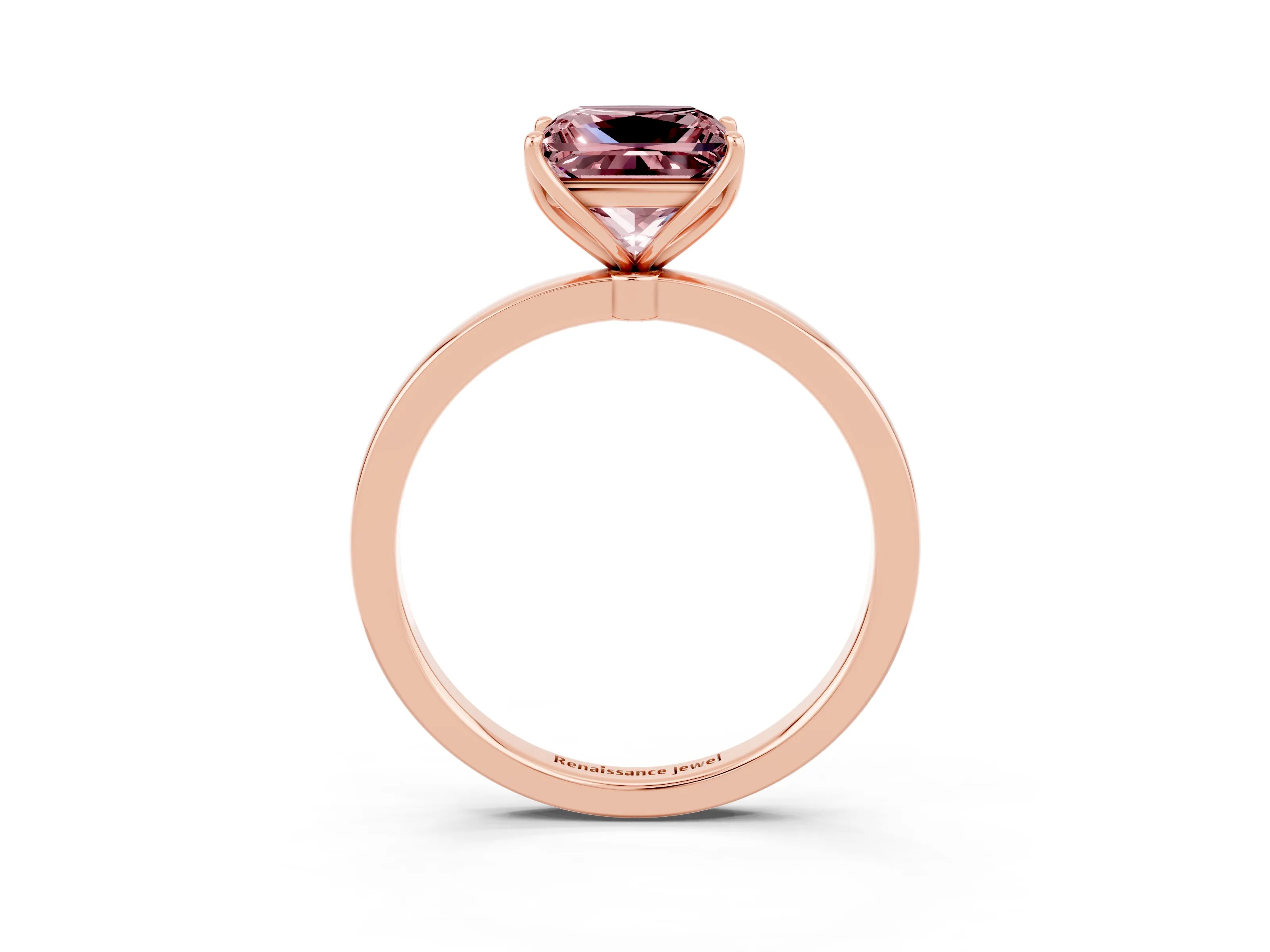 Rose gold Princess Cut Solitaire Diamond Ring with Thin Band and Four-Prong Setting_3