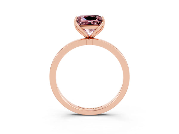 Rose gold Princess Cut Solitaire Diamond Ring with Thin Band and Four-Prong Setting