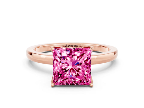 Rose gold Princess Cut Solitaire Diamond Ring with Thin Band and Four-Prong Setting