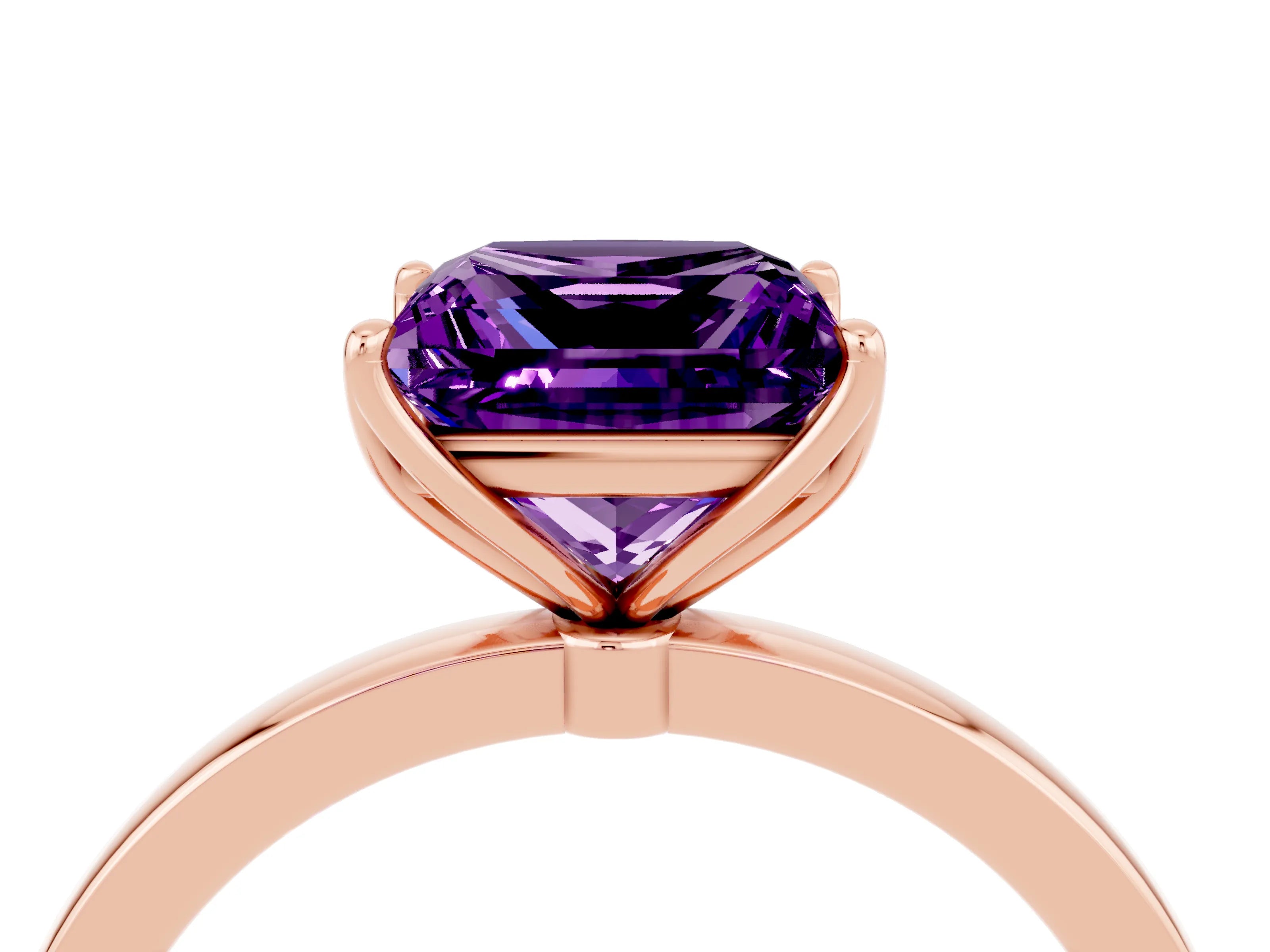 Rose gold Princess Cut Solitaire Diamond Ring with Thin Band and Four-Prong Setting_4