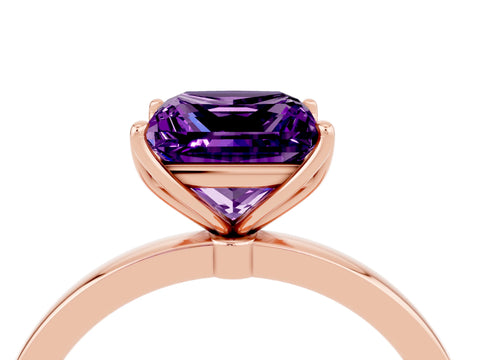 Rose gold Princess Cut Solitaire Diamond Ring with Thin Band and Four-Prong Setting_4