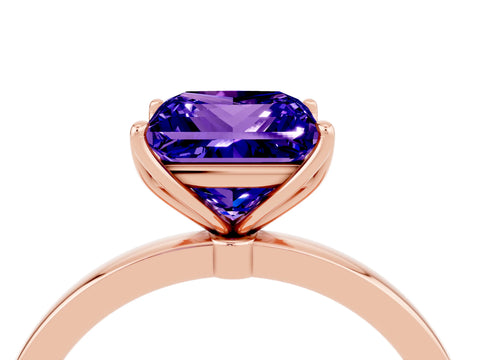 Rose gold Princess Cut Solitaire Diamond Ring with Thin Band and Four-Prong Setting_4