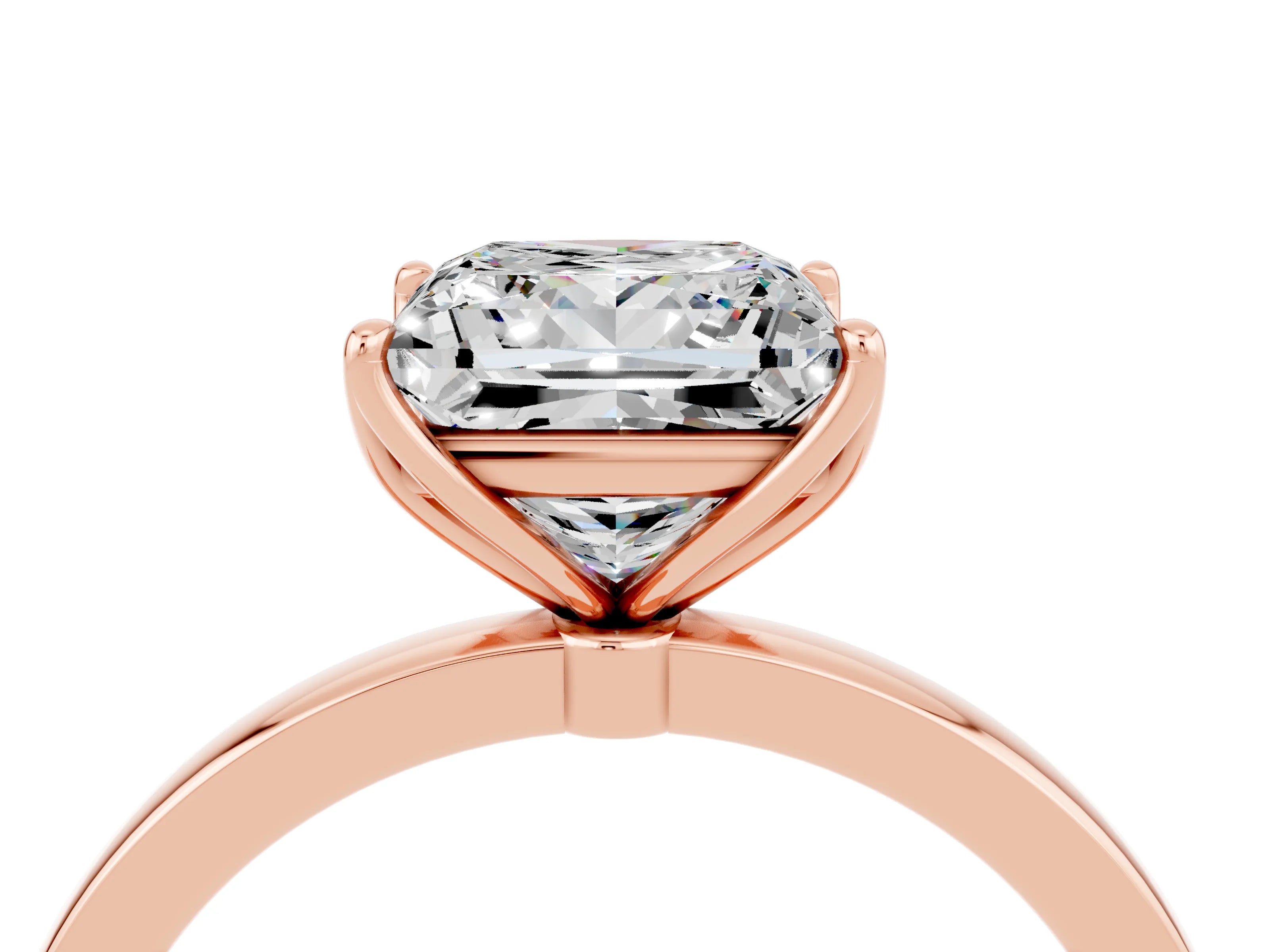 Rose gold Princess Cut Solitaire Diamond Ring with Thin Band and Four-Prong Setting_4