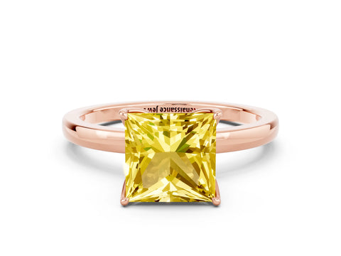 Rose gold Princess Cut Solitaire Diamond Ring with Thin Band and Four-Prong Setting