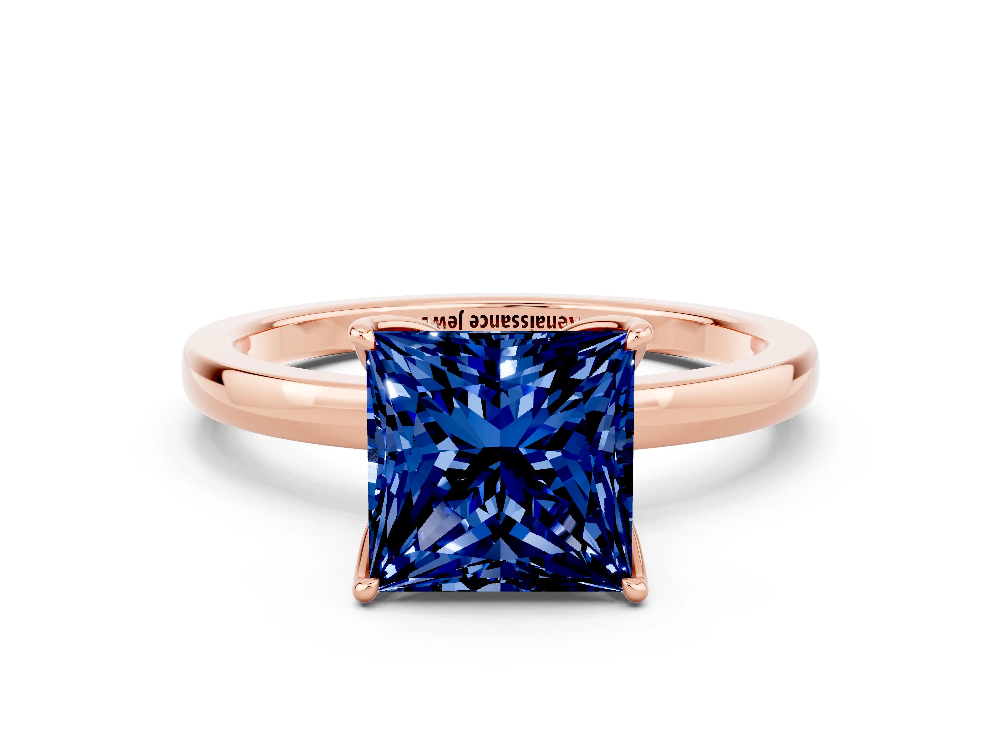 Rose gold Princess Cut Solitaire Diamond Ring with Thin Band and Four-Prong Setting