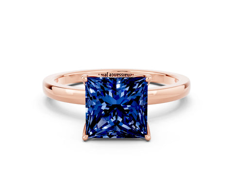 Rose gold Princess Cut Solitaire Diamond Ring with Thin Band and Four-Prong Setting