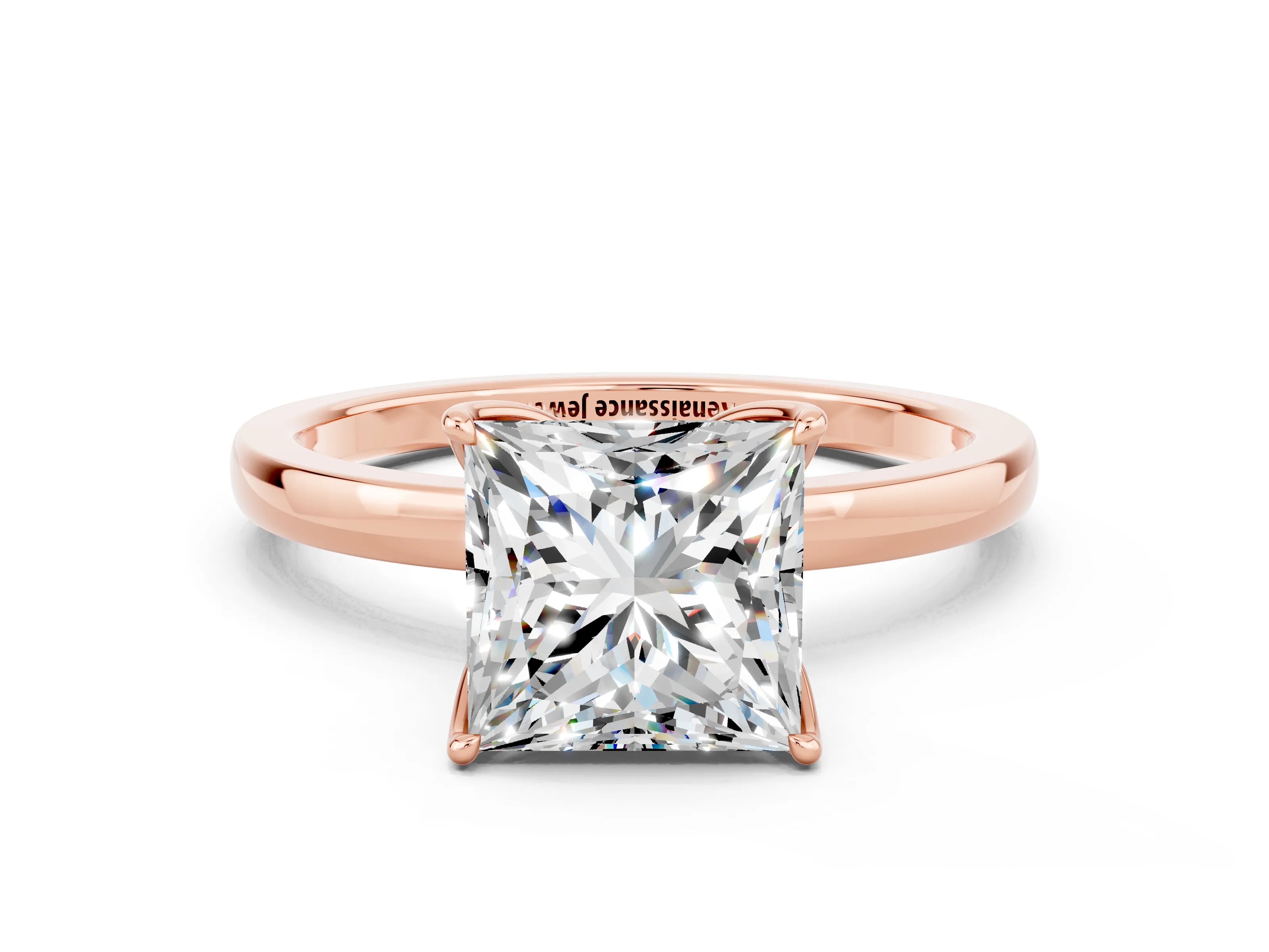 Rose gold Princess Cut Solitaire Diamond Ring with Thin Band and Four-Prong Setting