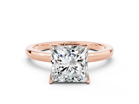 Rose gold Princess Cut Solitaire Diamond Ring with Thin Band and Four-Prong Setting